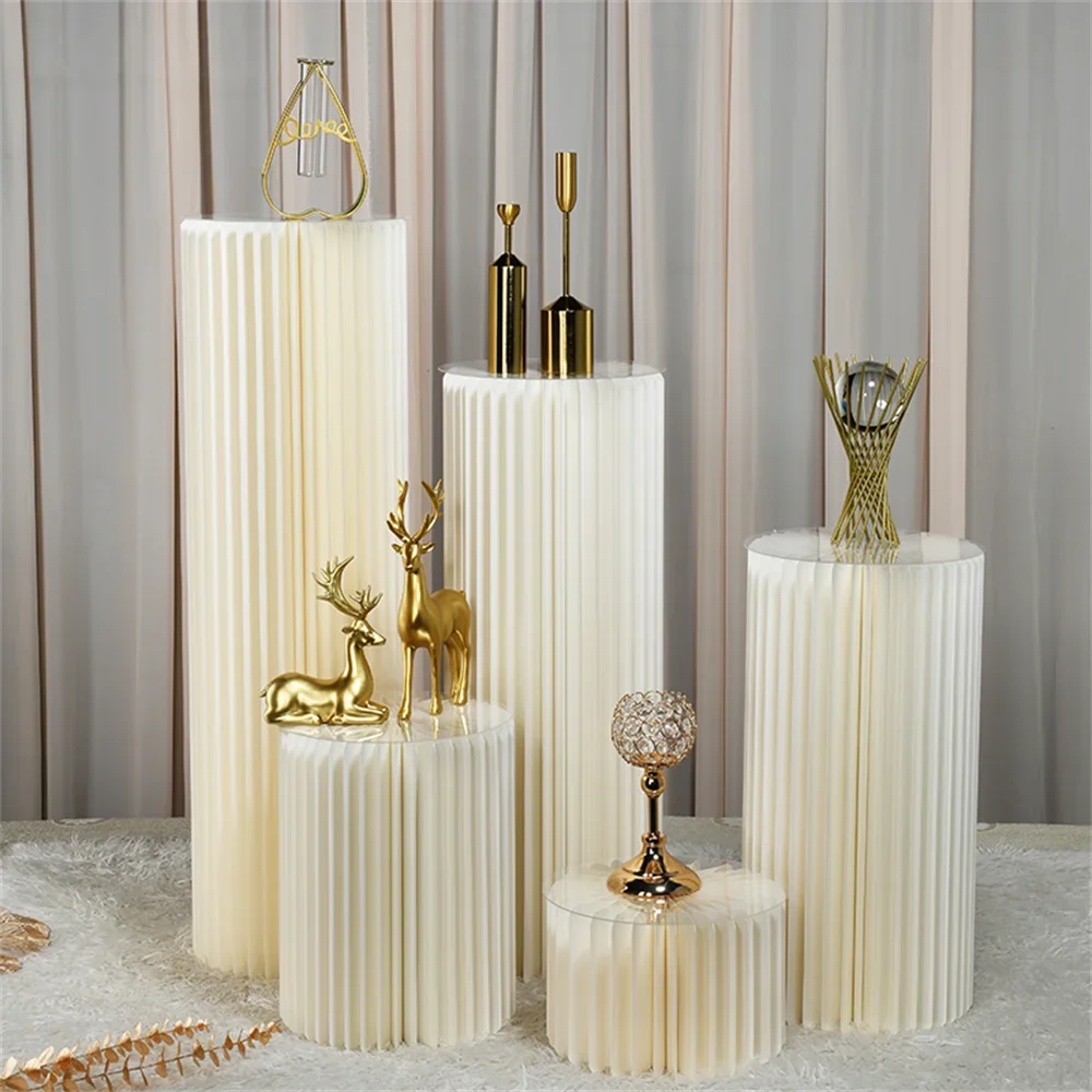 Décor de toile de fond de mariage cylindrique pliant, fête d\'anniversaire, ornements de bricolage, support de table à dessert pliant blanc, baby