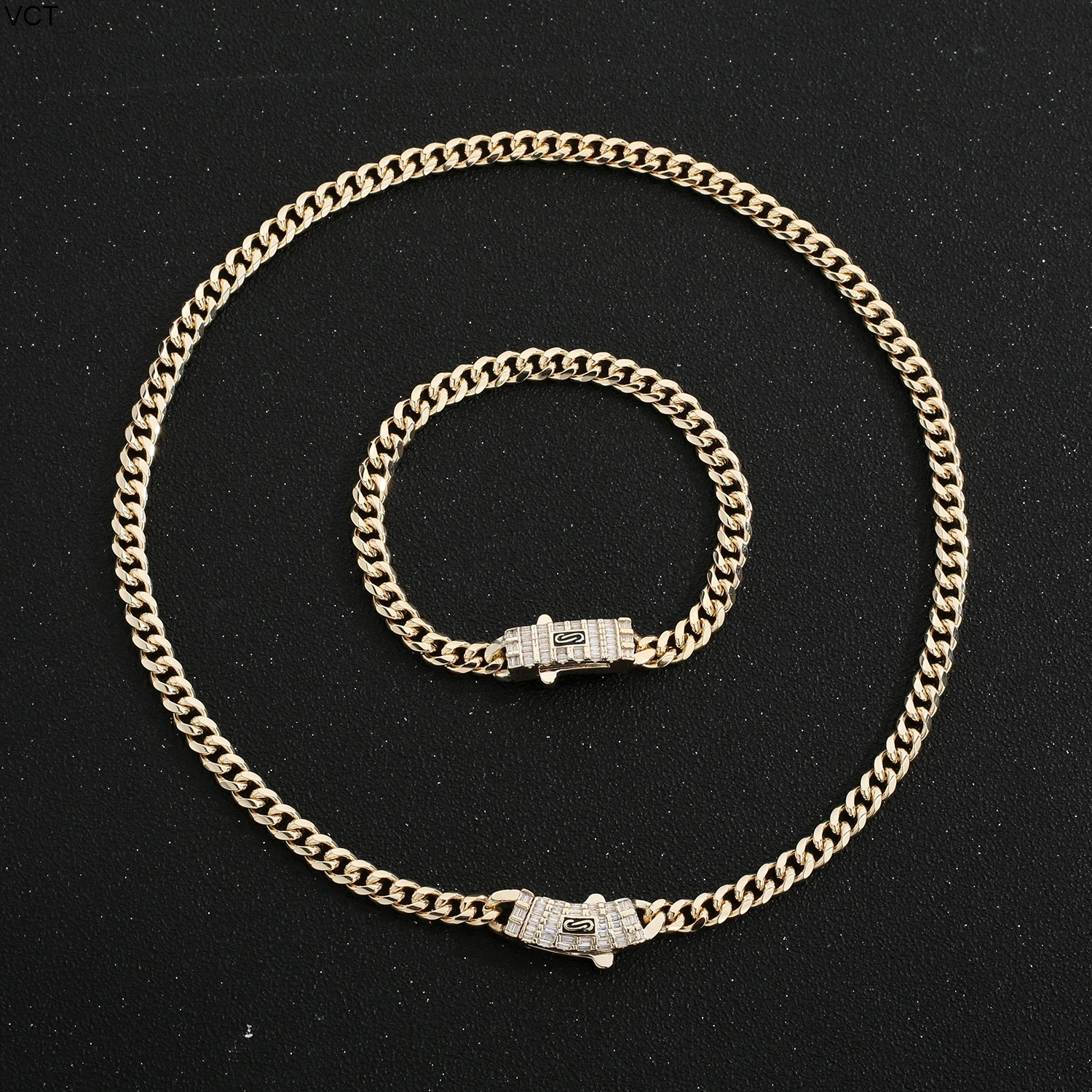 

Monaco chain 14K gold -plated high -quality Zircon buckle Bracelets and Necklaces men's and women's accessories can wholesale