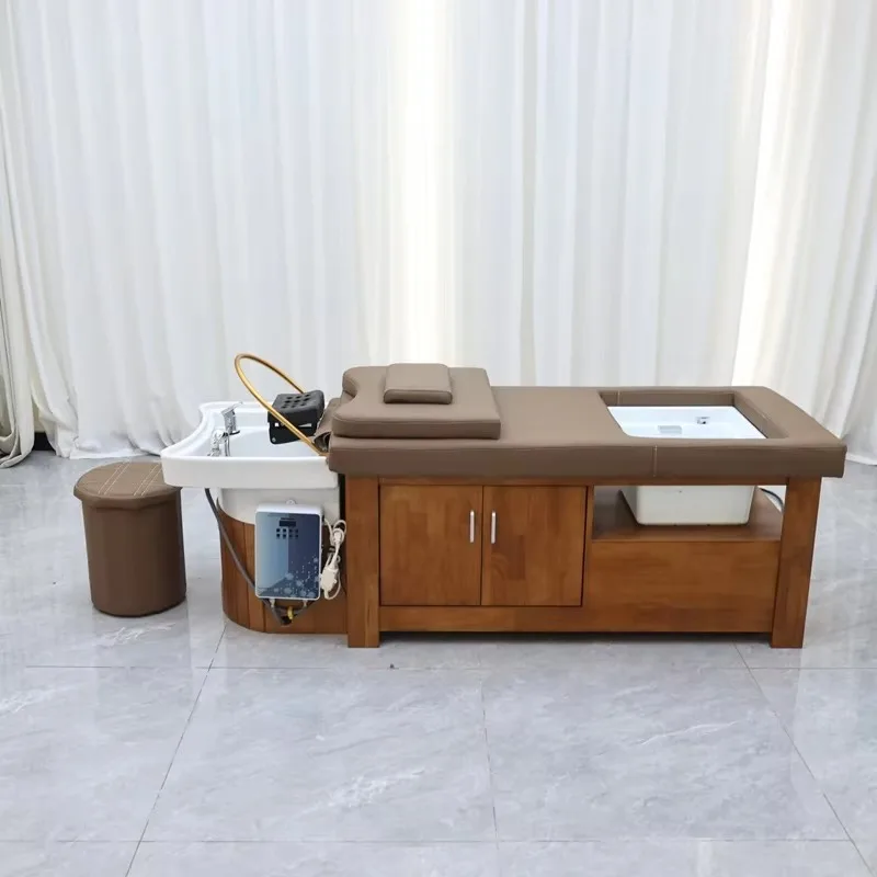 Modern Japanese Head Spa Style Beauty Hair Salon Equipment Luxury Wooden Massage Headspa Shampoo Bed for Facial for Barber Shops