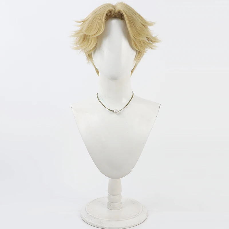 Peluca de Cosplay Identity V Norton Campbell, pelo sintético corto Rubio claro resistente al calor de 30cm