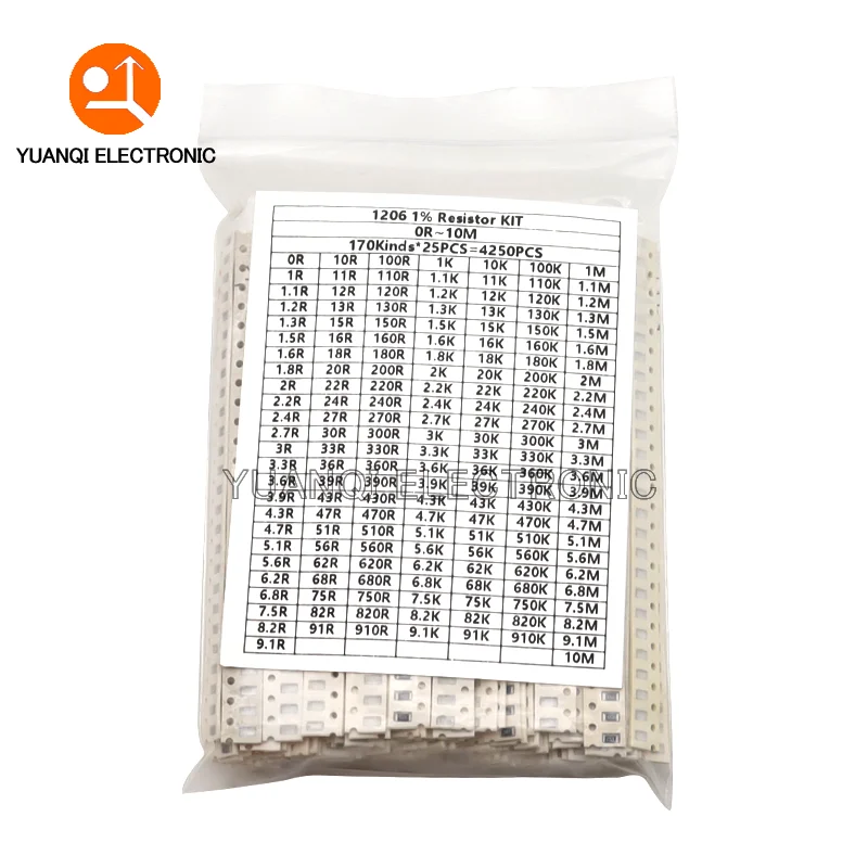 Kit surtido de resistencias de Chip SMD, conjunto de muestras de resistencia, 0R - 10M ohm, 1% valores, 0402, 0603, 0805, 1206