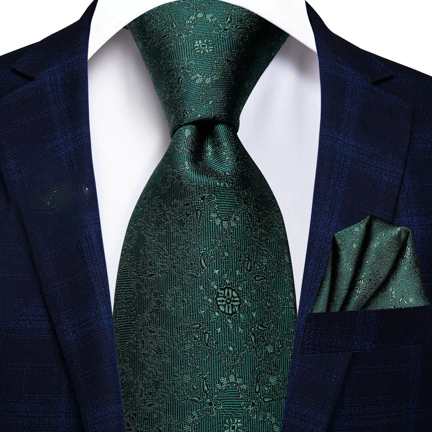 VERVEROW Formal Emerald Green Pattern Tie Handkerchief Set For Men Banquet