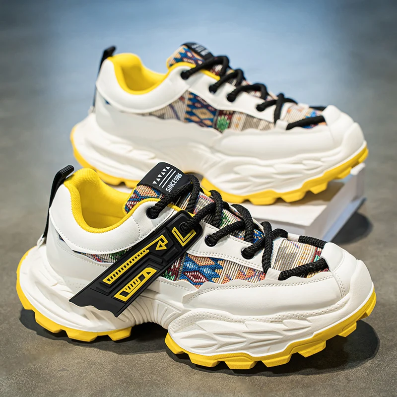 Autumn New Male Casual Shoes Fashion Thick Sole Footwear Breathable Outdoor Sneakers Male Non Slip Outsole Mixed Colour Chunky 7