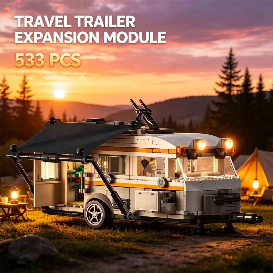 533 PCS City Universal Travel Trailer Caravan Model Building Blocks Camper Tourer Road Vehicle Expansion Module Bricks Toys Gift