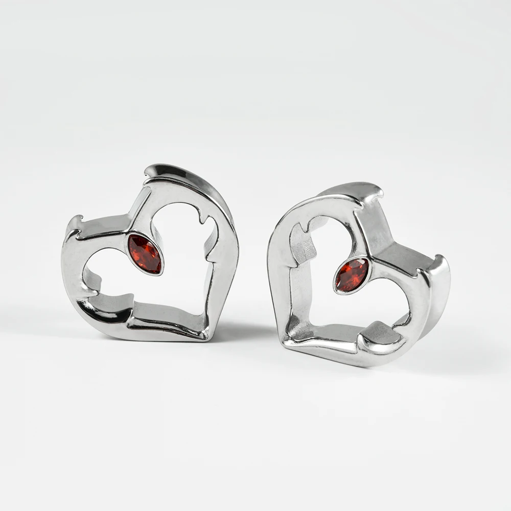 2-1PCS Stainless Steel Heart Double Flared Ear Gauges Heart Shape Ear Tunnels Plugs Flesh Stretchers Expander Piercing Jewelry
