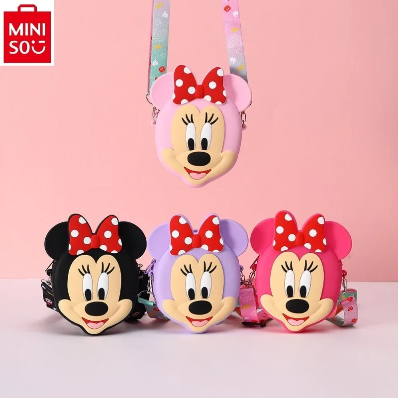 MINISO-Portefeuille Disney Minnie ontaripour enfants, sac à bandoulière en silicone, rangement multifonctionnel, dessin animé mignon, haute qualité