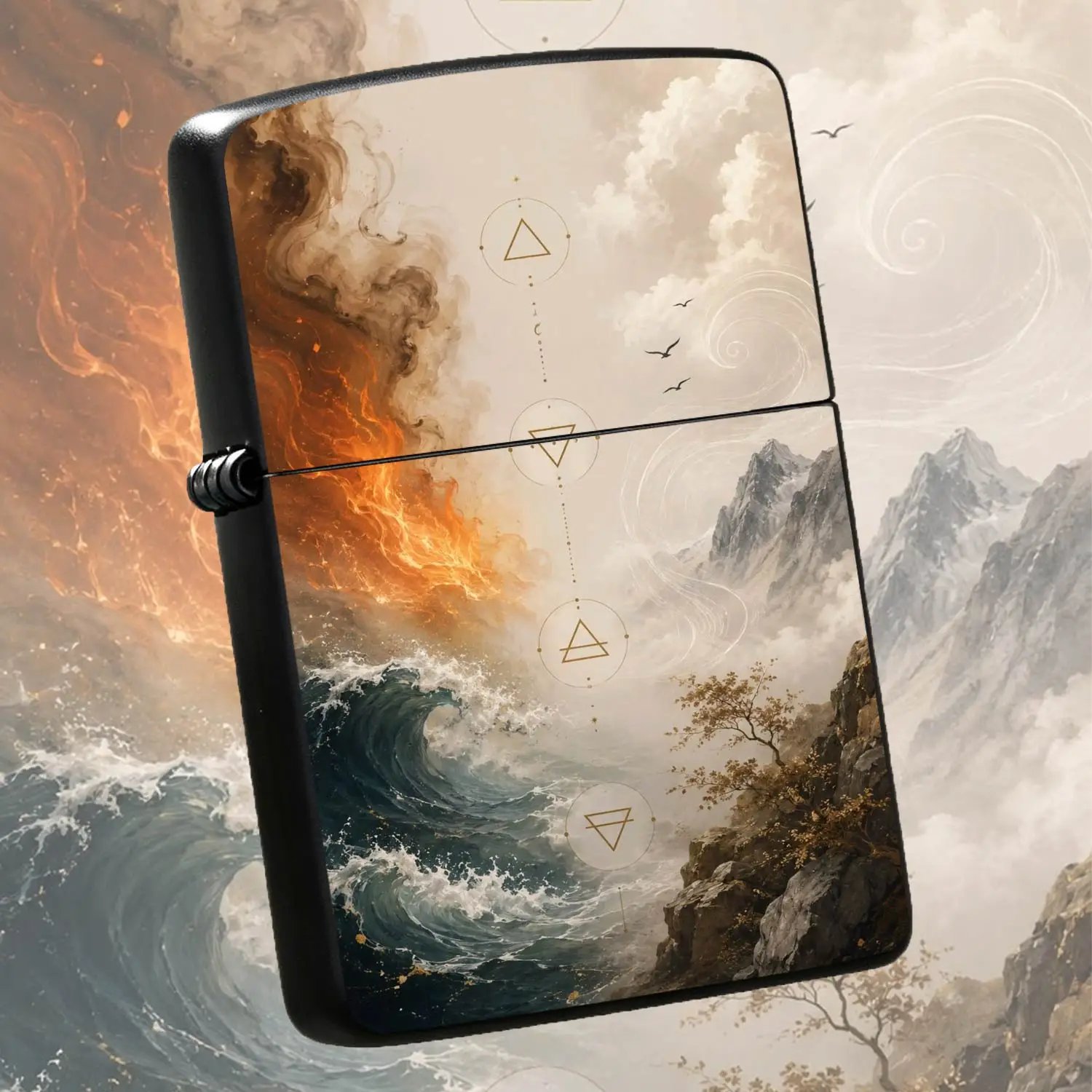 Vintage Four Elements Themed Lighter, Exquisite Alchemy Symbol Print Design, Portable for Daily Use, Outdoor Trips, Gifting Scenarios, Delicate Craftsmanship, Brings Unique Aesthetic Vibe, Fits All Da A Humorous And Interesting Lighter