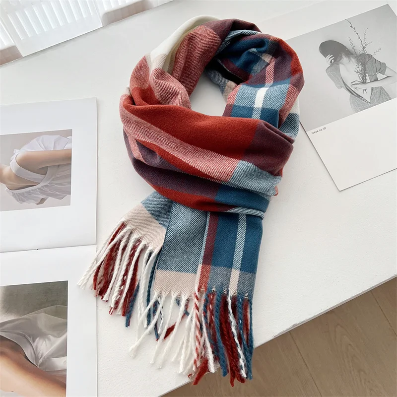 Striped Color Block Designer Winter Scarf Women Cashmere Shawl Travel Blanket Fashion Wrap Outdoor Warm Poncho Stole