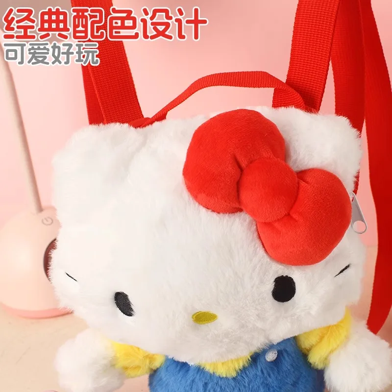 ของแท้อะนิเมะ Sanrio Hello Kitty ตุ๊กตาของเล่นหญิง Kawaii KT แมวไหล่กระเป๋าเป้สะพายหลังผู้หญิงกระเป๋านักเรียนเด็กตุ๊กตาสาวของขวัญวันเกิด