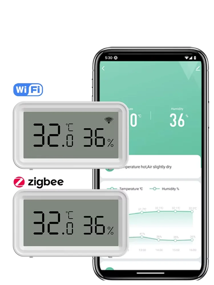 Tuya Zigbee WiFi-Sensor für die Temperatur- und Luftfeuchtigkeitsüberwachung im Innenbereich mit Smart-Home-App-Fernbedienung, funktioniert mit Alexa und Google Assistant