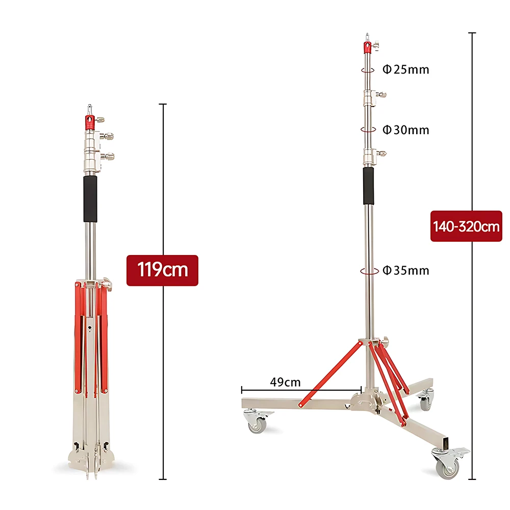 Photography 280/320cm Light Stand Tripod Film TV Stainless Steel Moveable Universal Foldable Lens Shooting Base Bracket Load