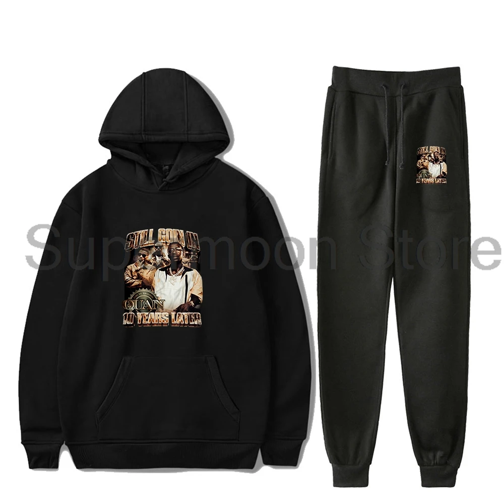 Rapper Rich Homie Quan Rip Vintage Hoodie Jogger Pants Two Piece Set Sweatshirts+Sweatpants Women Men's Set