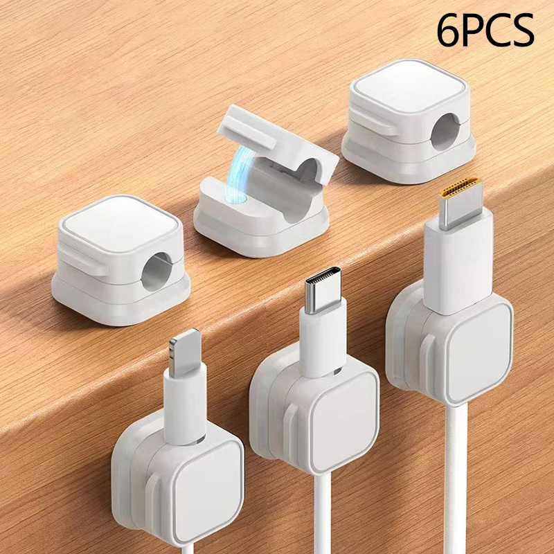 

6PCS Plastic Storage Box Magnetic Cable Management Clip Multi-Colored Cord Organizer Wall Mounted Hooks For Phone Data & Charger