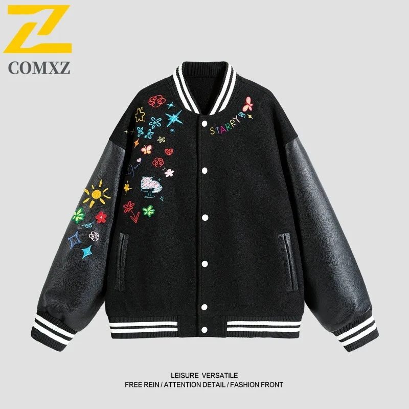 سترة COMXZ لتسلق الصخور للرجال فضفاضة ومتينة للدراجات النارية وياقة بيسبول بسيطة للسفر وخفيفة الوزن ملابس خارجية للخريف