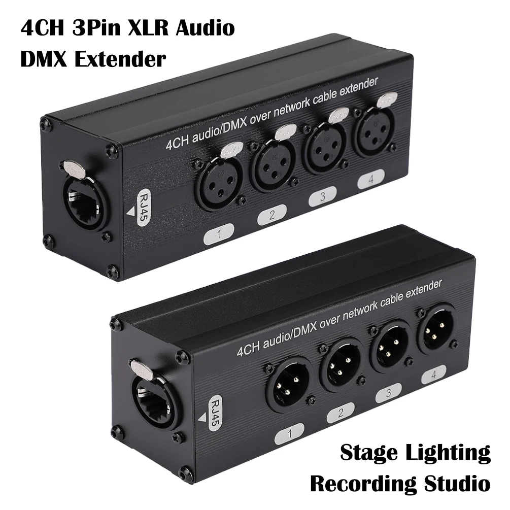 4CH 3Pin XLR Audio/DMX Over RJ45 Extender Male Female Network Cable Adapter for Stage Lighting Recording Studio