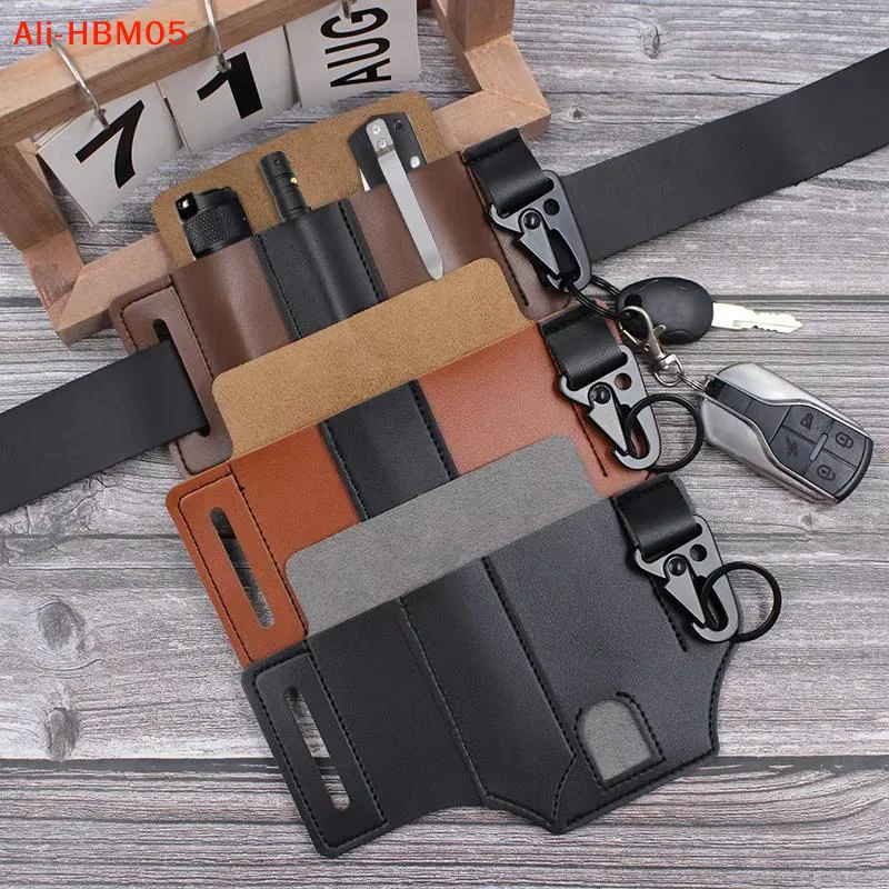 (HB05)1Pc Organizer Leather  Tactical EDC Tool Holder Leather Waist Pack Knife Sheath Flashlight Keychain Holder