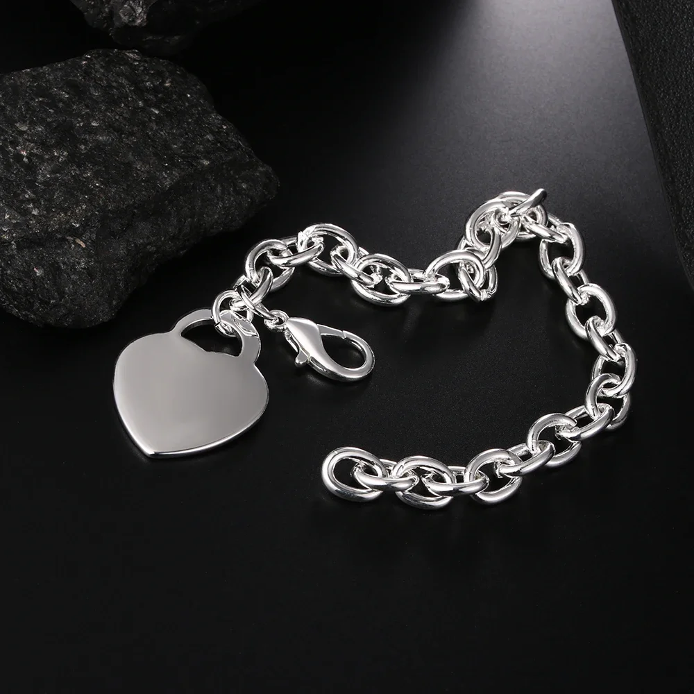 

Hot Fine 925 Sterling Silver Charm Heart Card Chain Bracelets For Women Wedding Party Classic Lady Holiday Gifts Fashion Jewelry