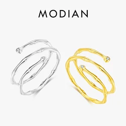 MODIAN 925 Sterling Silver Trendy Multi-layered Vintage Lines Adjustable Size 5-7 Ring Original Design Fine Jewelry For Women