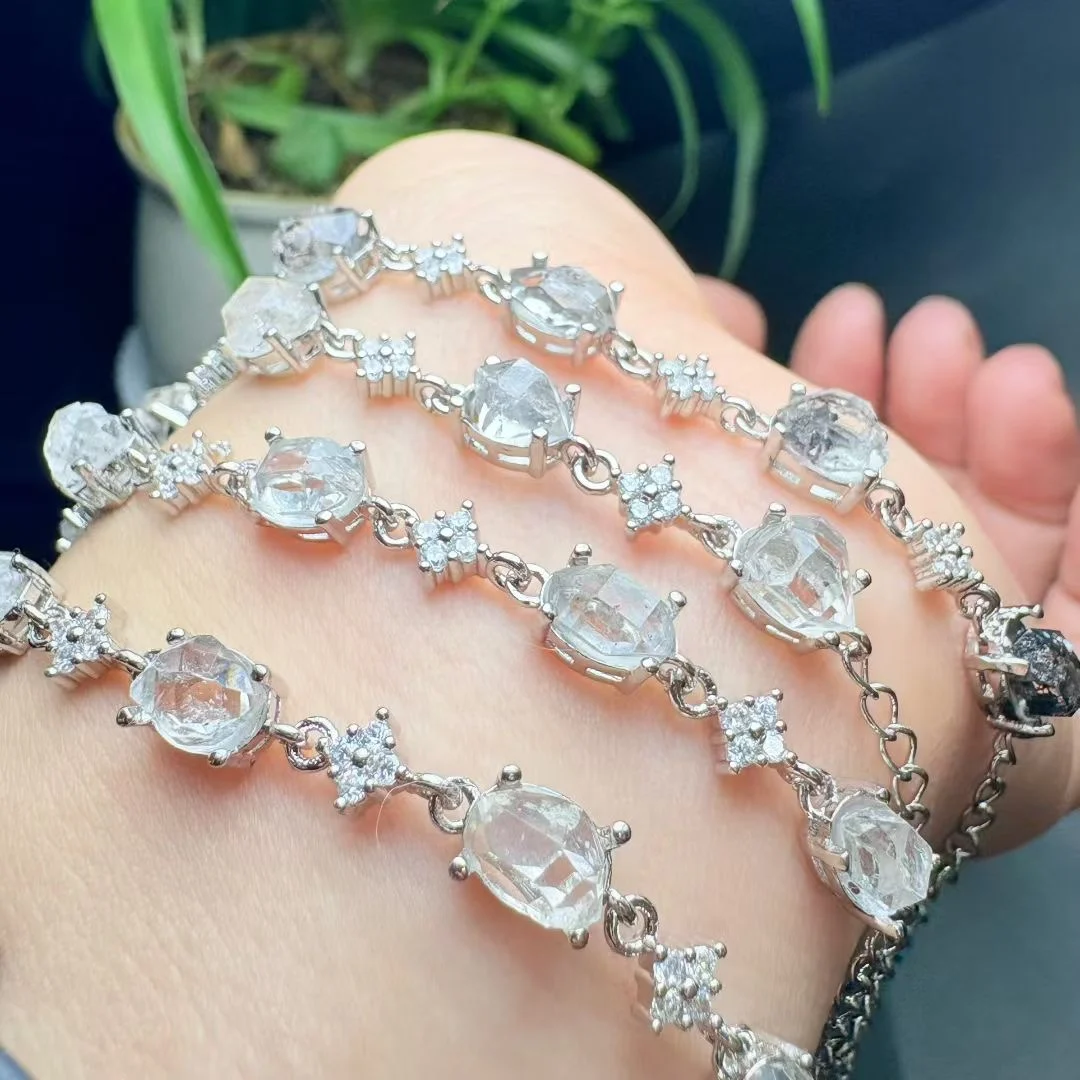 

1 Pc Fengbaowu Natural Raw Herkimer Diamond Quartz Bracelet Reiki Healing Stone Fashion Jewelry Gift For Women