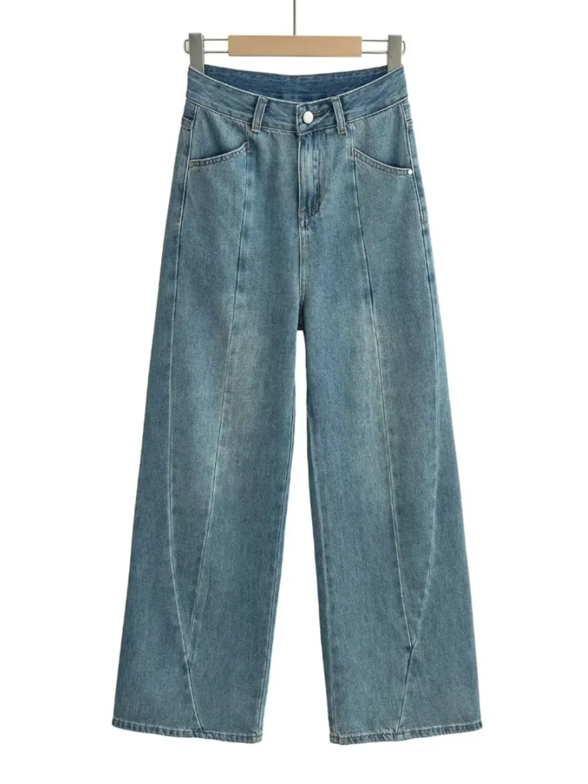 

Широкие прямые джинсы американского дизайна, женские утягивающие драпированные длинные брюки с высокой талией, весна 2024, новинка Sle