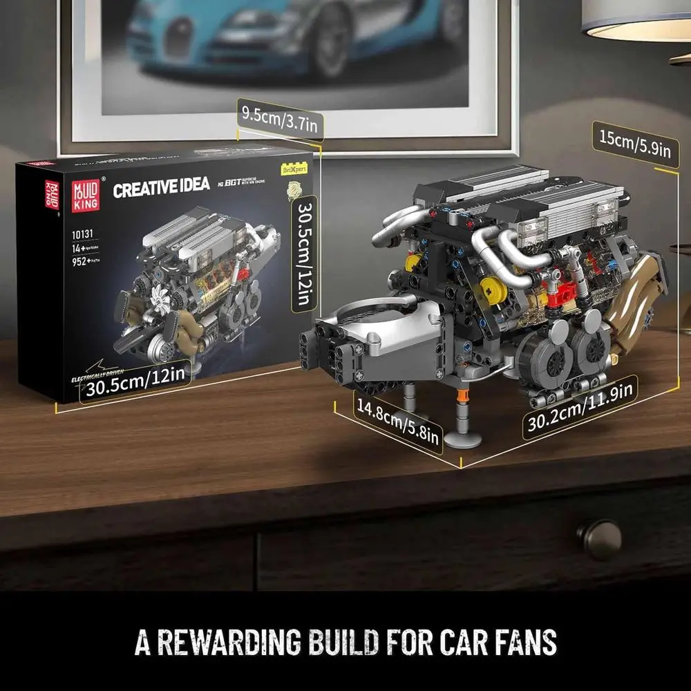 16-Cylinder V8 Engine STEM Building Set, 952+ Pieces, Construct Your Own Running Car Engine Model Toy