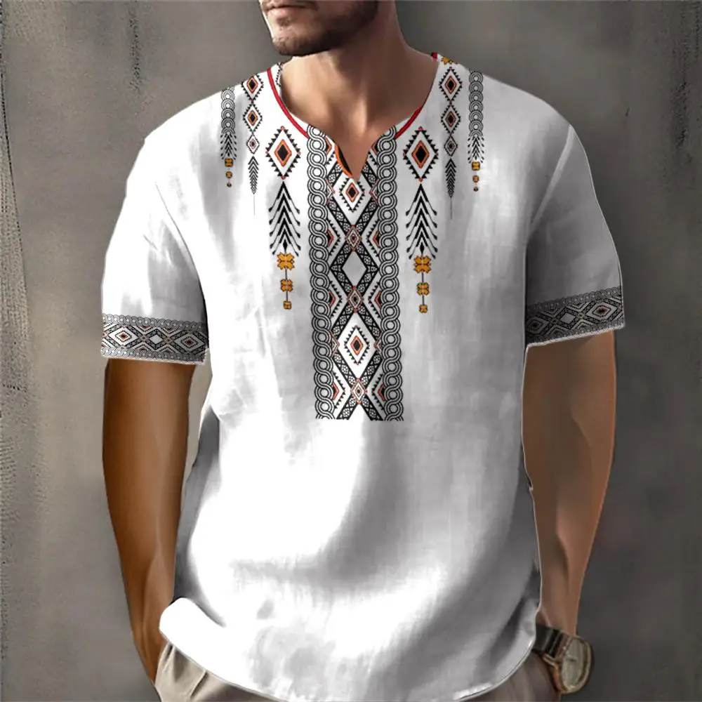 African Dashiki Short Sleeve Men T-shirt Traditional Culture Elegant Oversize Tshirts For Men Summer Casual African Men's Tops