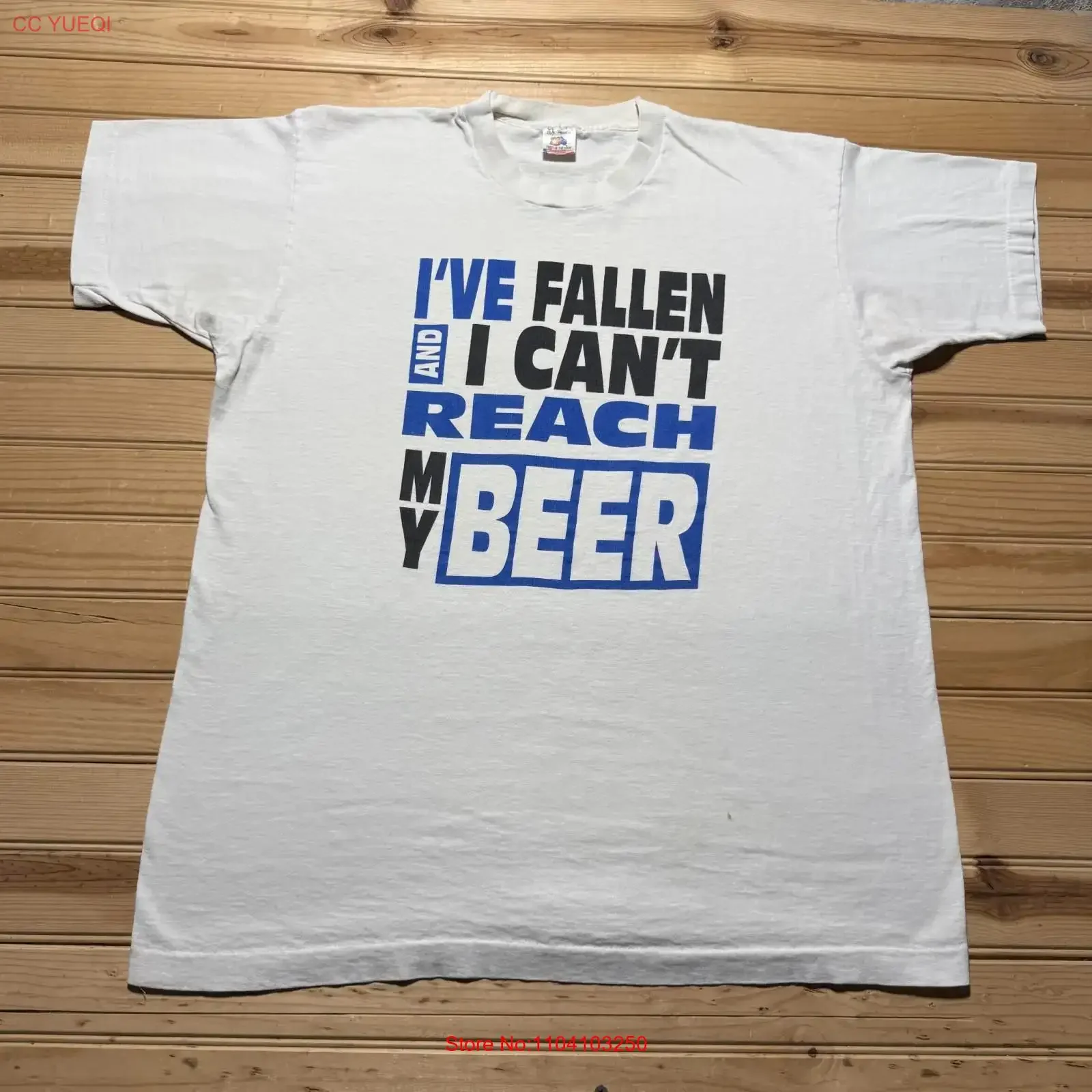 Camiseta vintage de los años 90 con estampado 'I've Fallen and I Can't Reach My Beer Pacific Southwest', talla XL, estilo vintage lavado, ropa de diseñador unisex.