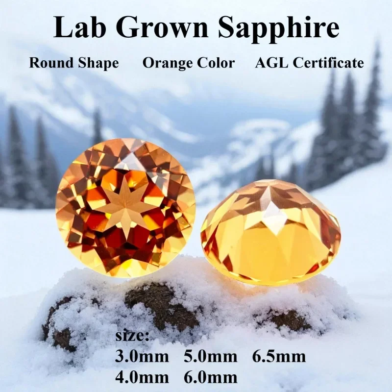 Lab Grown Sapphire Round Shape Orange Color Top Quality Charm Beads for Diy Jewelry Making Selectable Certificate