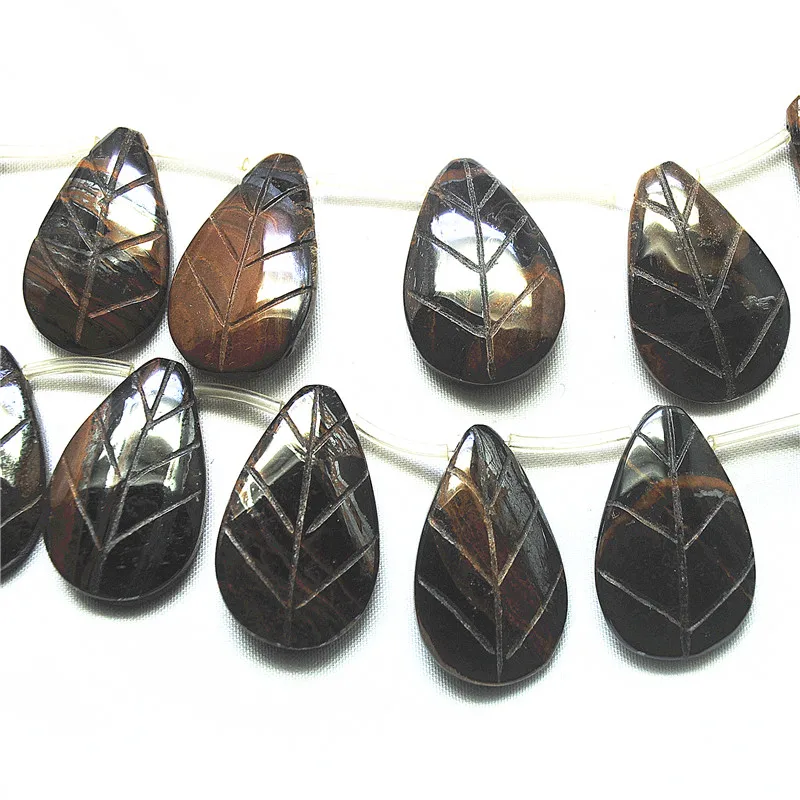 16PCS NATURE YELLOW IRON TIGER EYE STONE STRING LOOSE BEADS NATURE LEAF SHAPE DIY JEWELRY FINDINGS