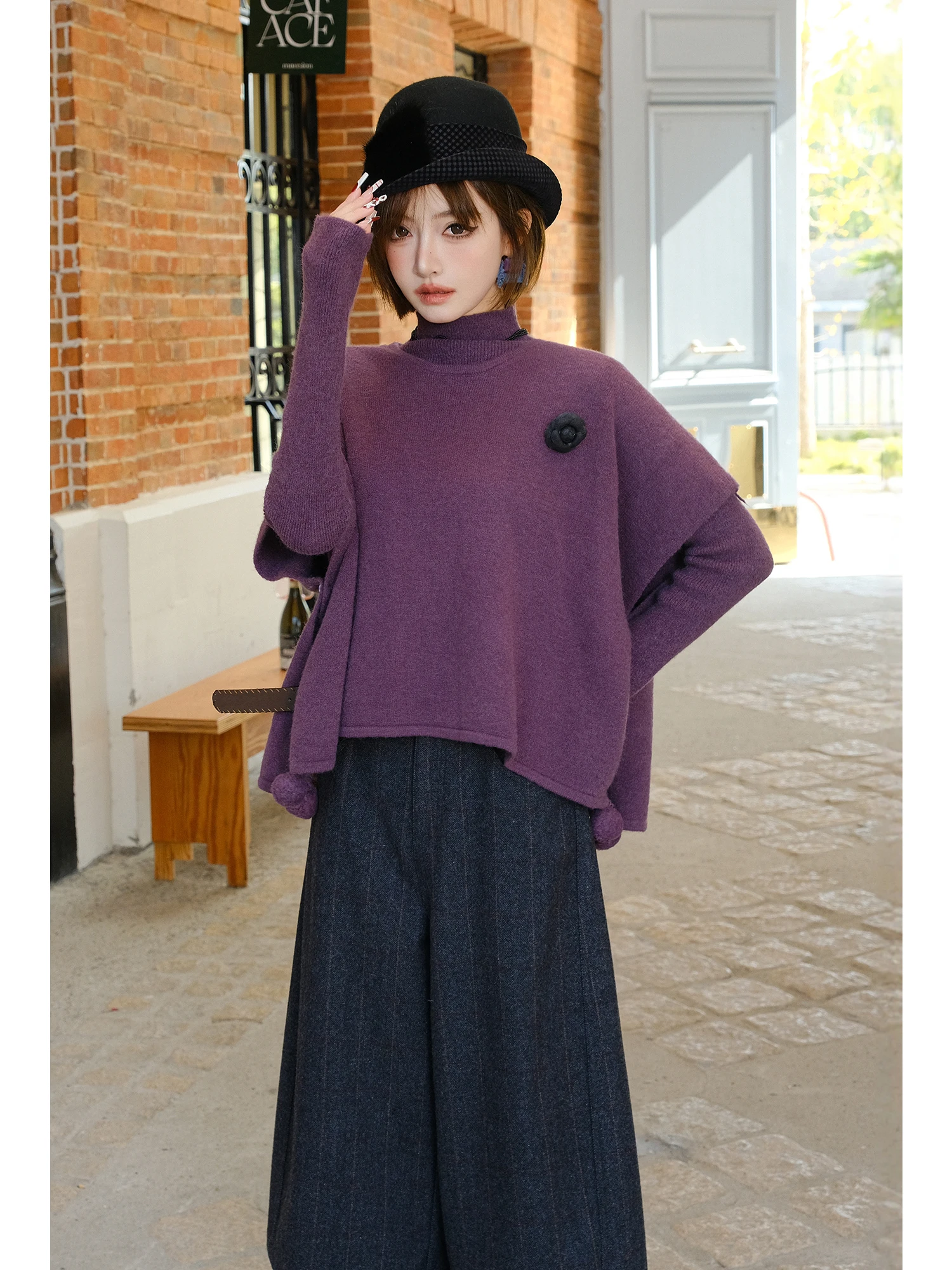 

MIUCO Women's Loose Knitted f-High Collar Cowl Ne Two-Piece Set Base Layer irt Purple Inner Wear Comfortable Soft Wint...