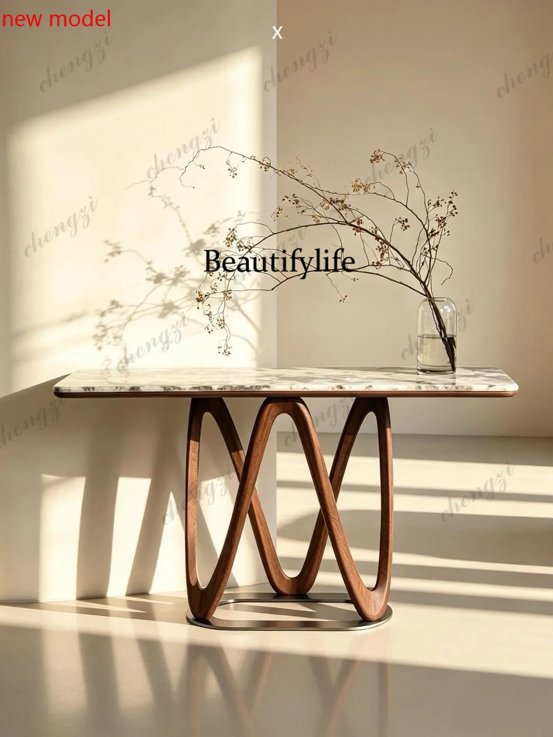 

New Chinese-style North American black walnut Xuantai villa, end view, minimalist stainless steel strip caseN138