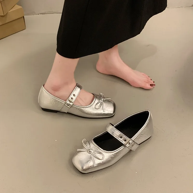 المرأة الفرنسية القوس شقة ماري جين أحذية موضة ليوبارد طباعة ساحة تو السيدات الراحة لينة وحيد حذا فردي للسيدات Zapatos De Mujer