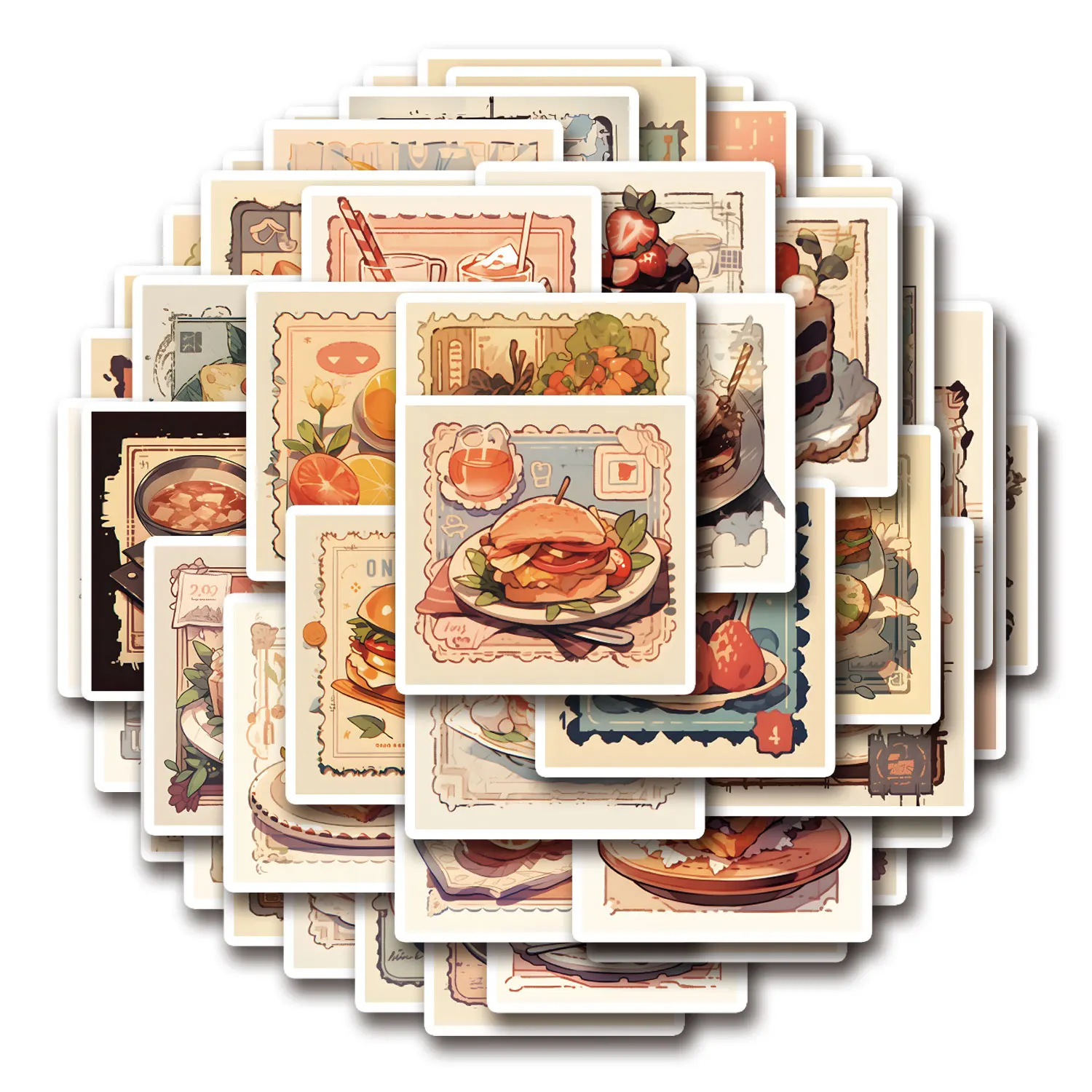 50pcs Retro Food Delicious Graffiti Stickers, Aesthetics Stickers Water Bottle,Skateboard, Party Supply Bicycle Cycling Gear