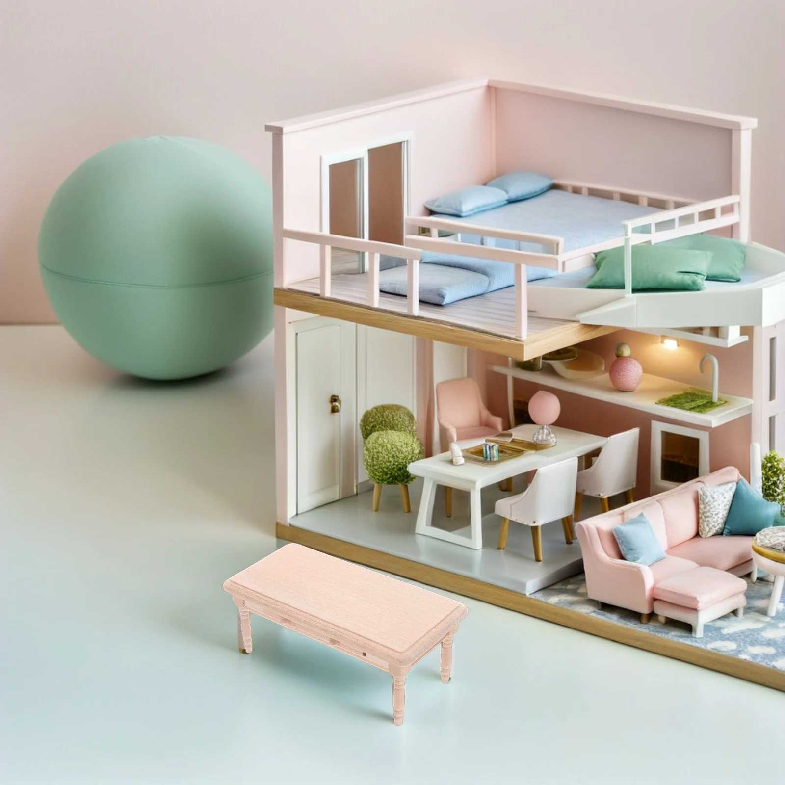 Ministoel Poppenhuis Miniatuur Ladetafel Bureau met Koffieaccessoires Beige Dollhoue Meubilair