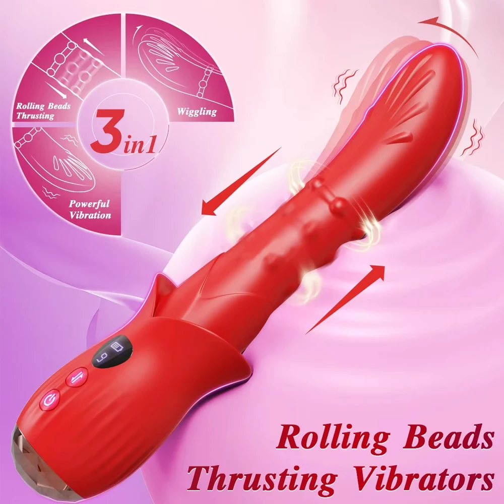 3-in-1 Wiggle Thrusting Vibrator Sex Toys for Women Rolling Bead Vibrators Clitoris Vagina Deeper Stimulator Female Masturbation