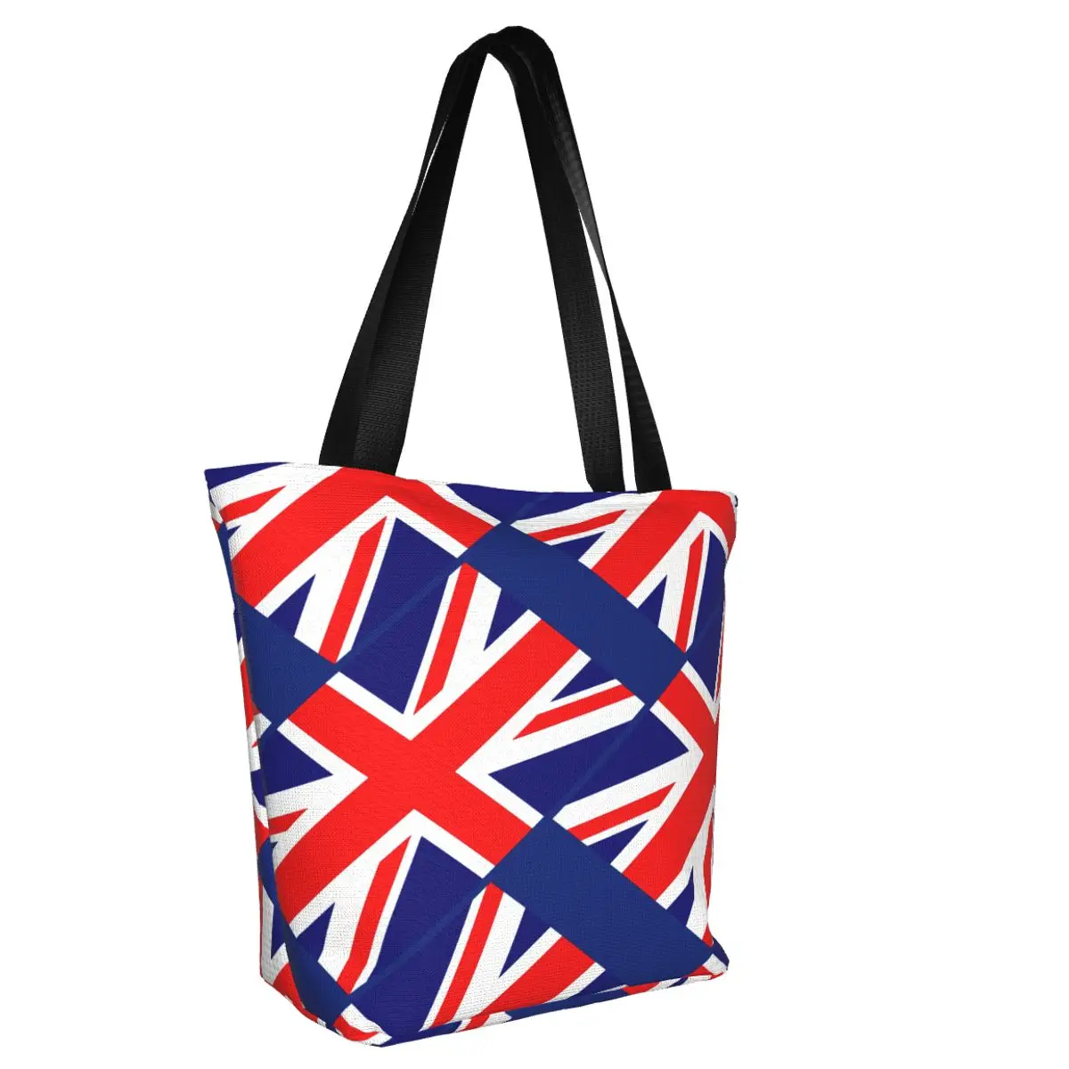 Custom British Flag Grocery Tote Shopping Bags Women Funny Union Flag Canvas Shoulder Shopper Bags Big Capacity Handbags