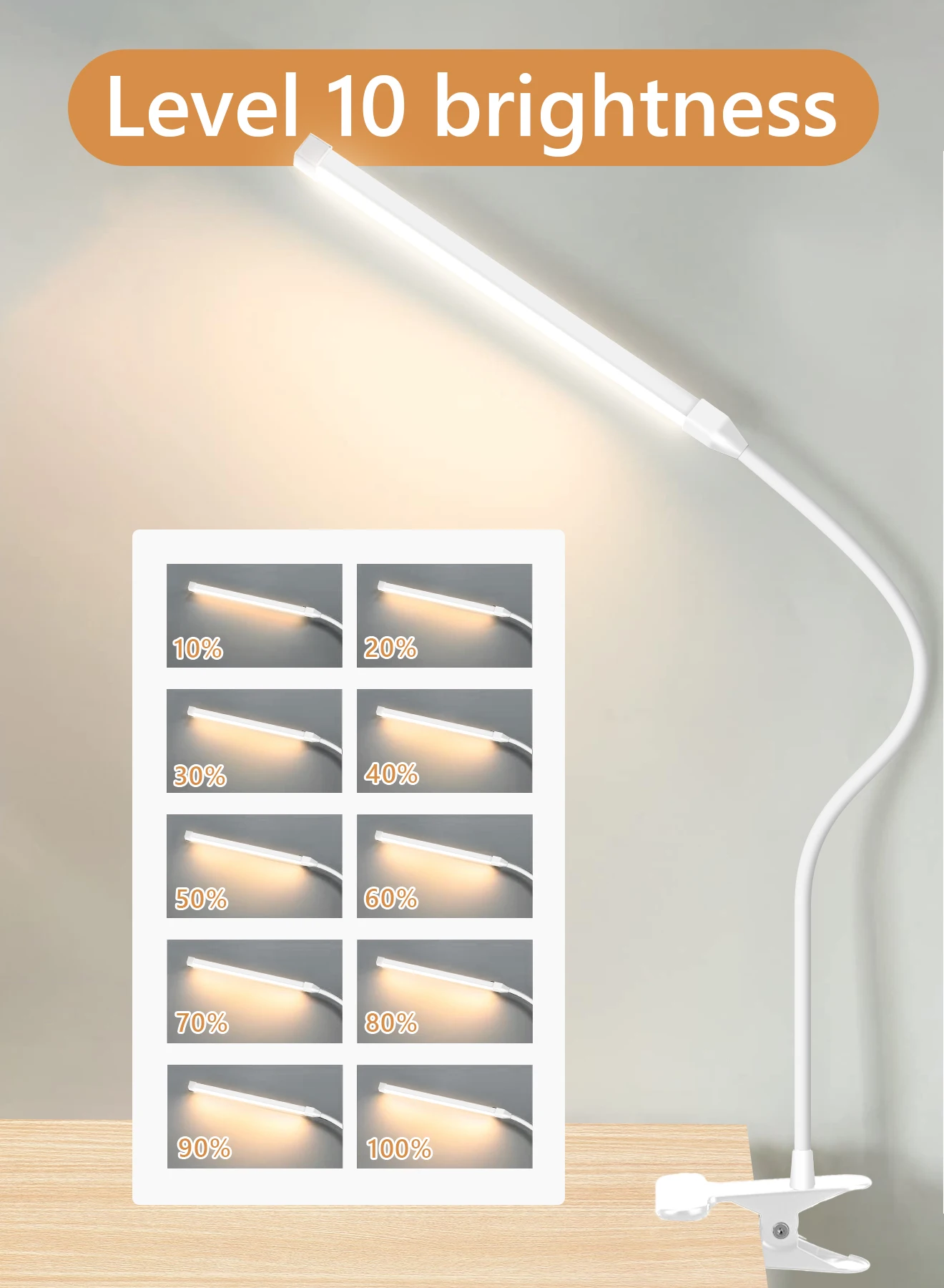 

3 режима, 10 яркости, длинная гибкая гусиная шея, металлическая светодиодная настольная лампа с зажимом, зажим для ухода за глазами на подсветках для домашнего офиса