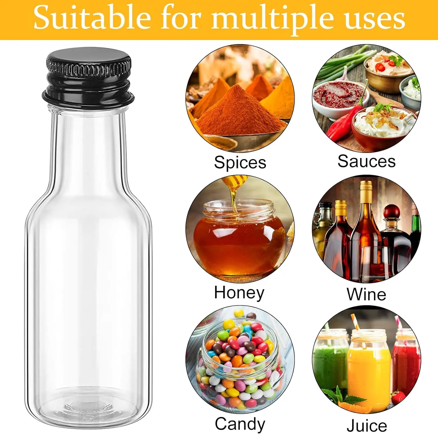 30Pcs Mini Liquor Bottles 0.85floz Reusable Plastic Empty Spirit Bottle With Black Screw Cap Mini Funnel Labels White Marker