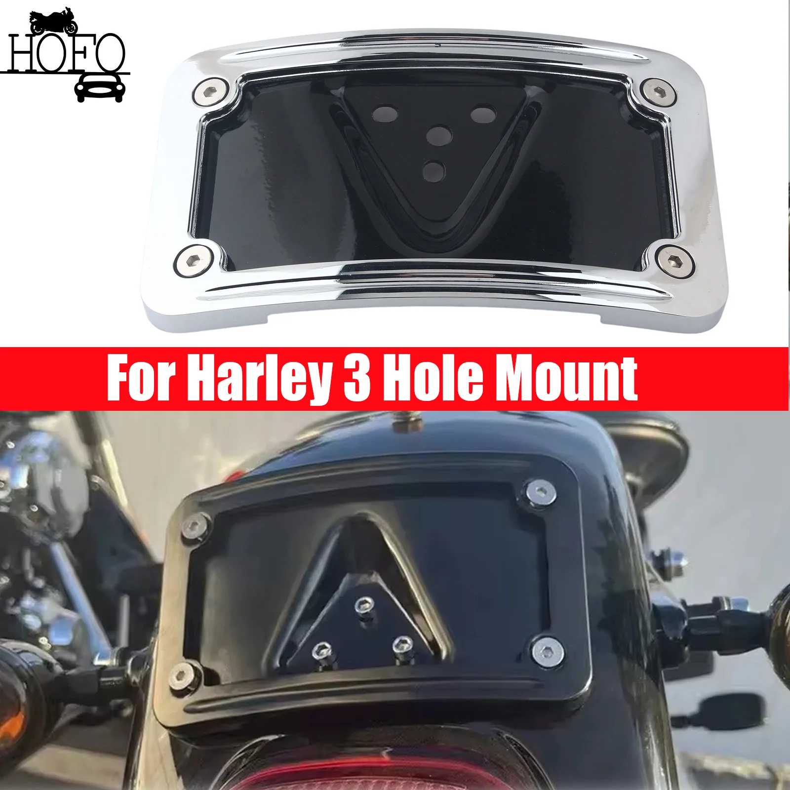 Billet Chrome CURVED Laydown License Plate Bracket Fit For Harley 3 Hole Mount