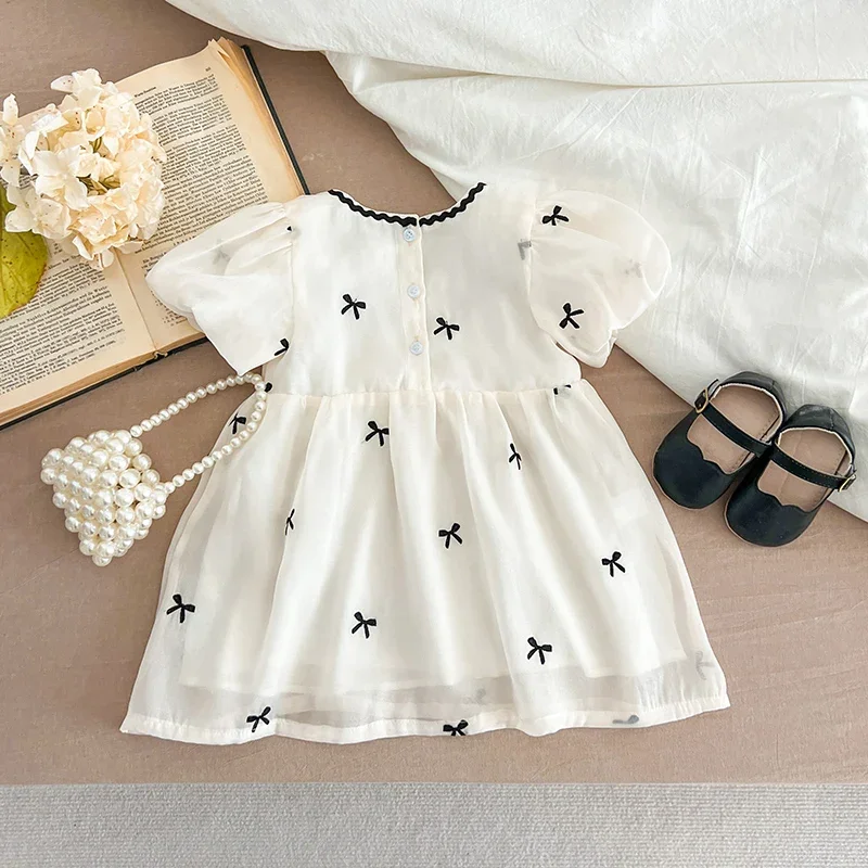 1-6Yrs Princess Girls Lace Dress Embroidered Bow Summer Girl Cotton Breathable Kids Dress Casual Toddler Dress Children Costumes