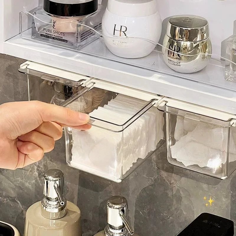 Caja de almacenamiento con cajones, organizador multifuncional montado en la pared, organizador de escritorio, caja de almacenamiento transparente a prueba de polvo para oficina y baño