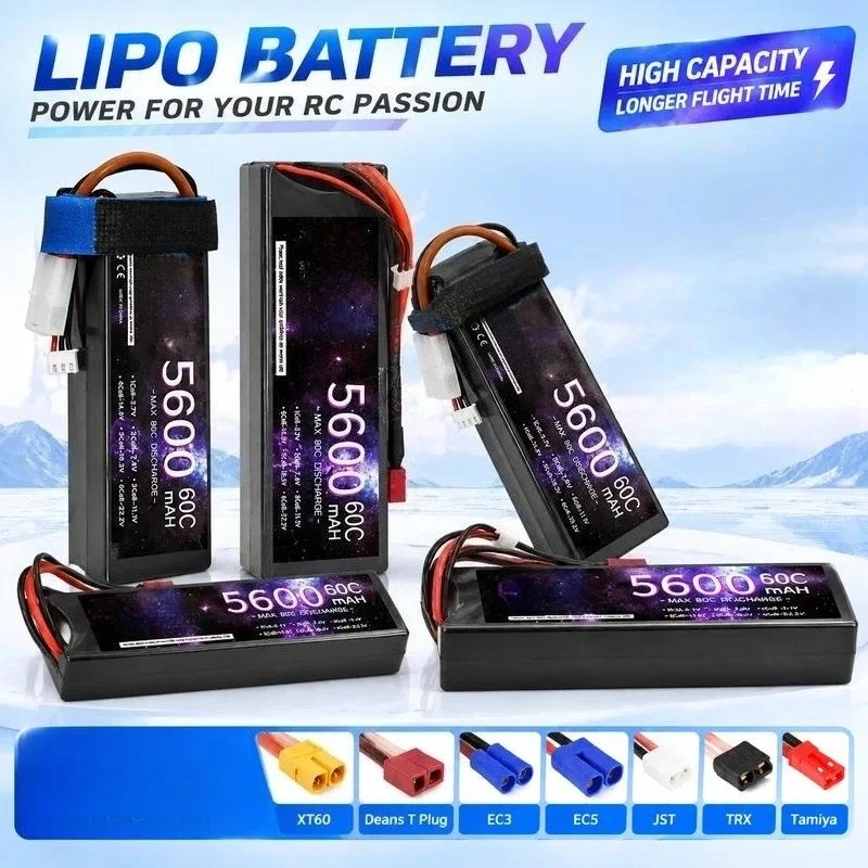 For Hard Shell 5600mAh 2S 7.4V Lithium Battery 60C High Rate for Toy Model Ship Model RC Boat LiPo Battery Pack