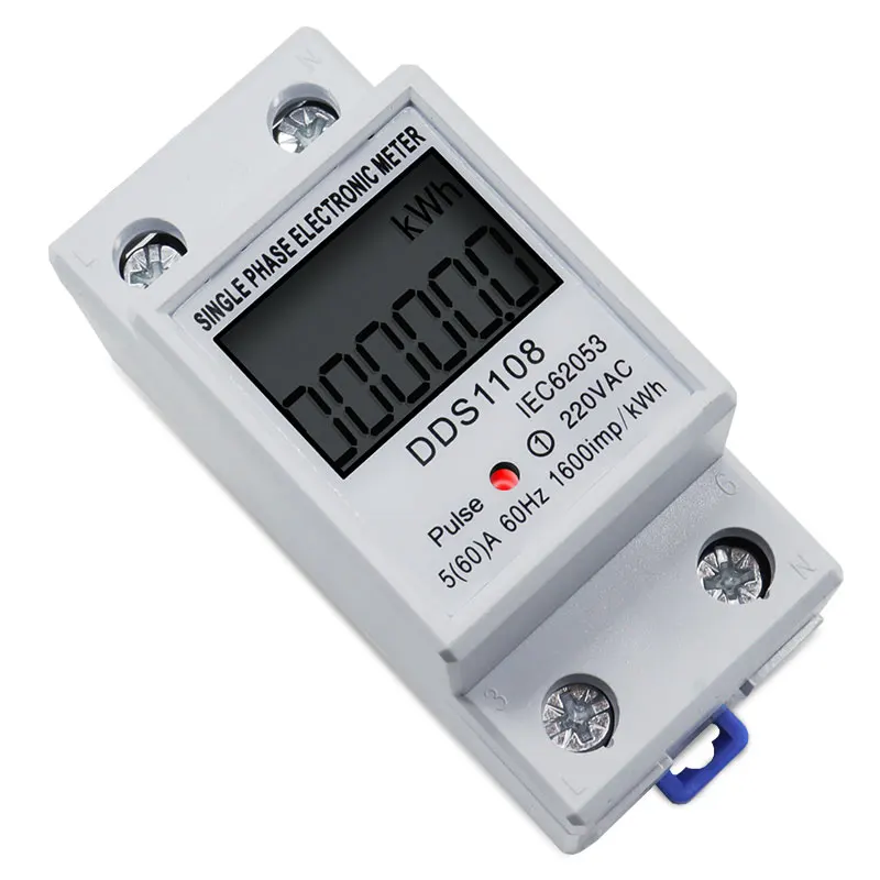 LCD Eenfase Elektrische Energiemeter KWH AC Digitale Wattuurmeter 220V 60A 50Hz Elektrische Din Rail