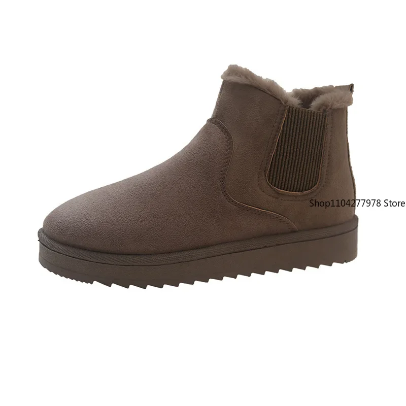Winter Women Short Plush Warm Snow Boots 2024 Casual Shoes New Suede Fur Chelsea Ankle Boots Flats Platform Ladies Shoes Botas