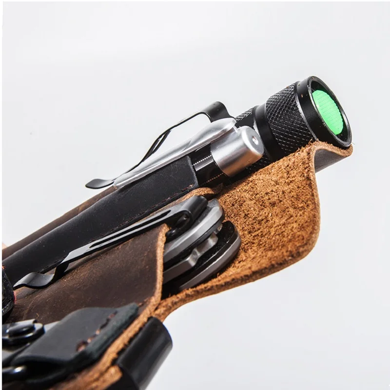 Imagem -04 - Couro Genuíno com Fivela Coldre de Cinto Portátil ao ar Livre Bolso Multifunções Tático Edc Multitool Bainha Bolsa de Caça