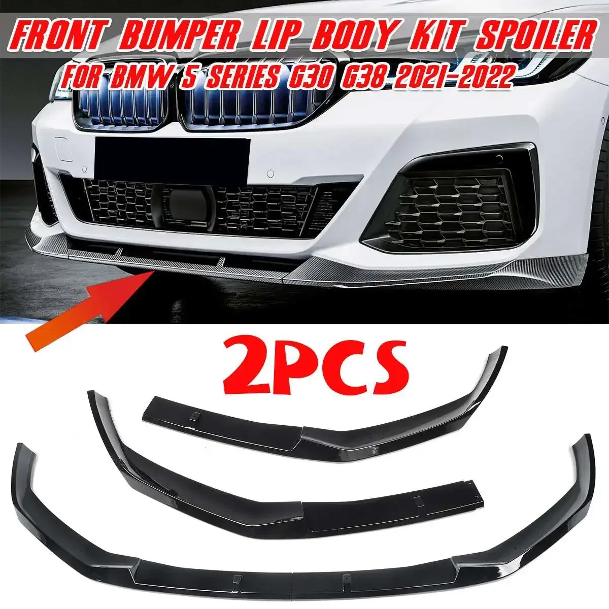 High Quality 2xCar Front Bumper Lip Body Kit Splitter Spoiler Protector Cover Diffuser Guard For BMW 5 Series G30 G38 2021-2022