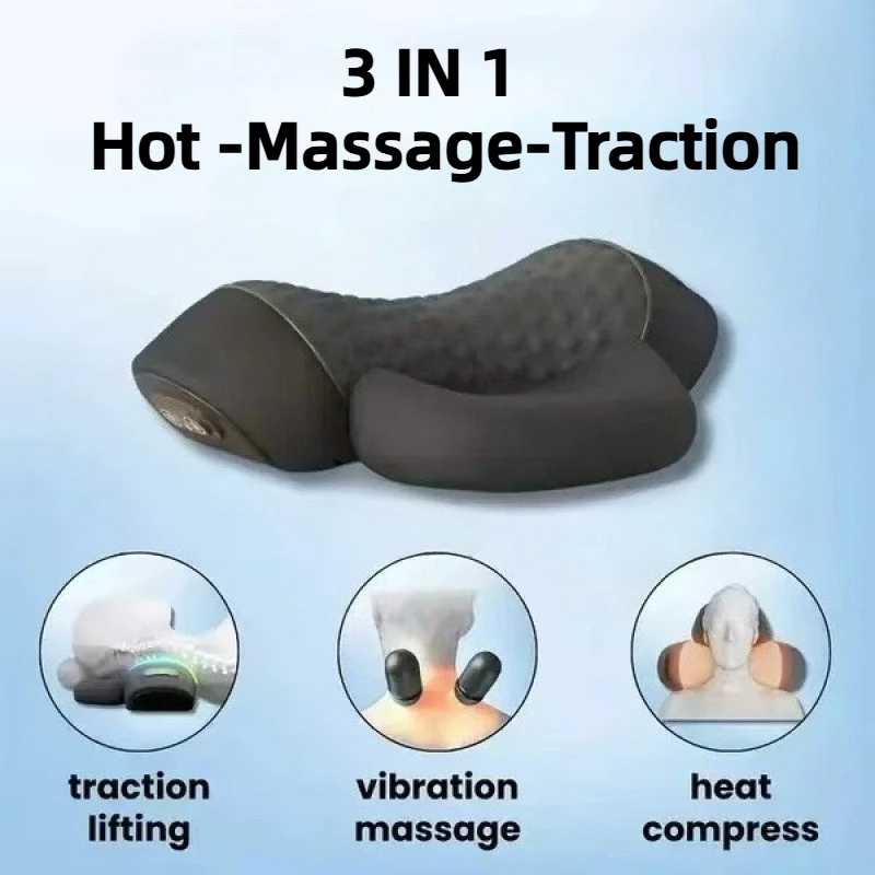 

3in1 Electric Neck Massager Cervical Pillow Hot Compress Neck Stretch Heating Vibration Shoulder Massage Pillow Back Traction