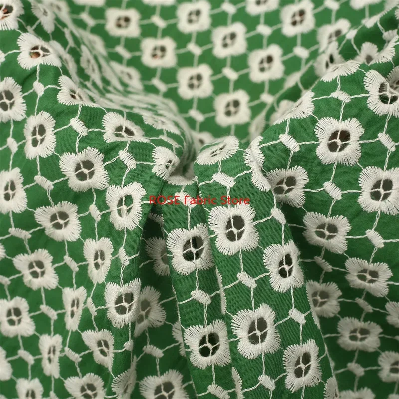 Orange pink and green flower hollow embroidery Cotton Fabric For dress, tabletop, pillowcase, headbands, doll clothes sewing