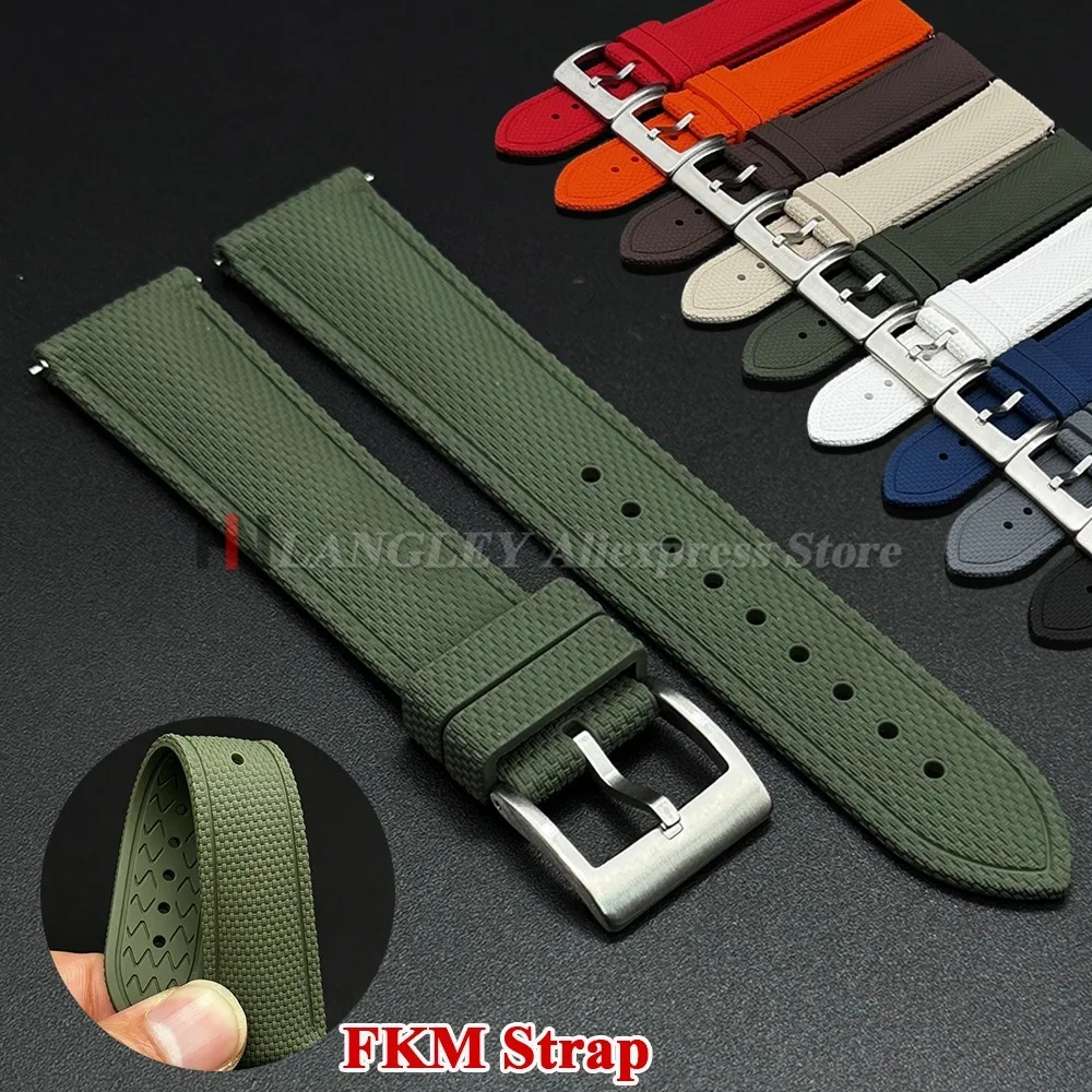 Bracelet de montre en caoutchouc tressé FKM 20/21/22 mm à libération rapide pour hommes, compatible Omega, Rolex, Seiko, Citizen, Longines