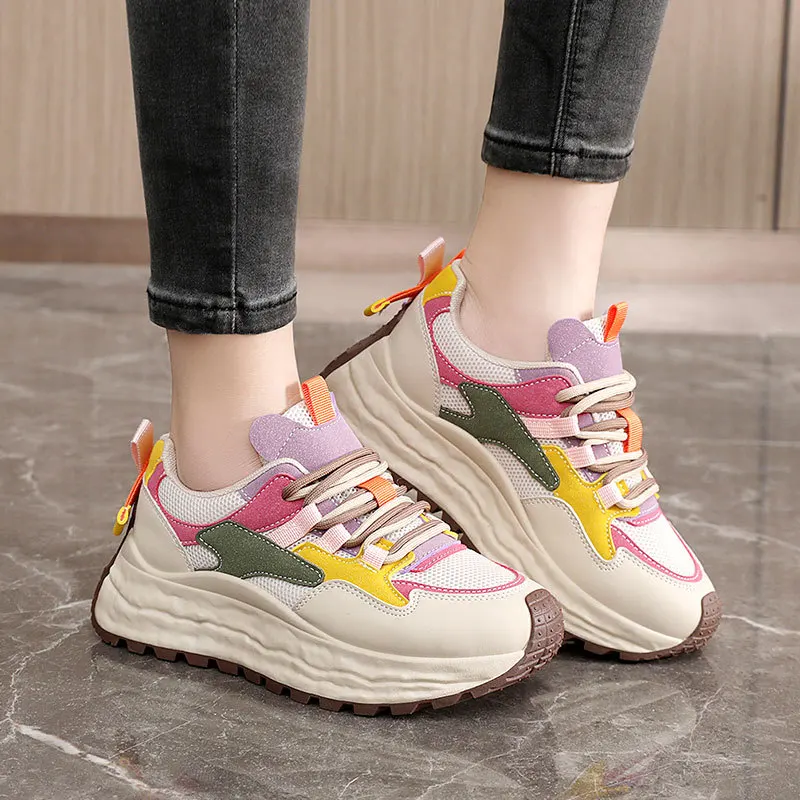 

Womens Sports Shoes Fashion Designer Colour Block Running Sneakers Lady Comfort Thick Soled Trainers Tennis Female Athletic Shoe